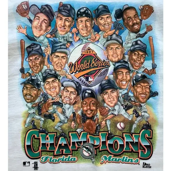 Vintage Florida Marlins Caricature World Series Champs 1997 MLB Baseball T Shirt - Picture 2 of 12
